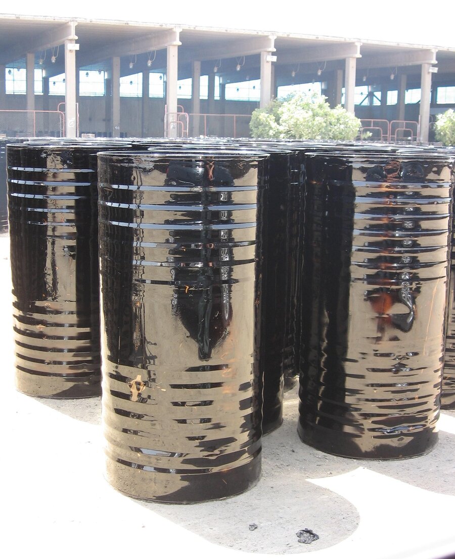 Bitumen drums at loading yard